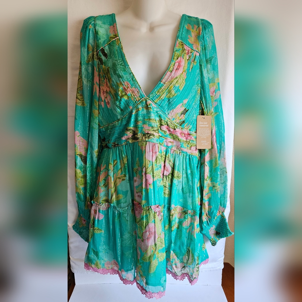 Hemant & Nandita Teal Floral Mini Dress – NWT - Picture 2 of 5